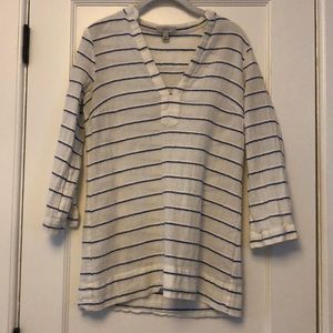 J crew xxs white and blue blouse